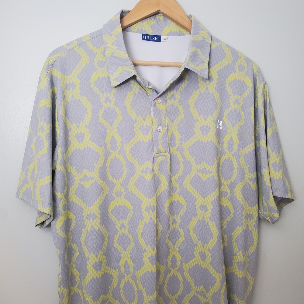 Hreski Polo Golf Shirt Mens Large Multicolor  Splatter Electric